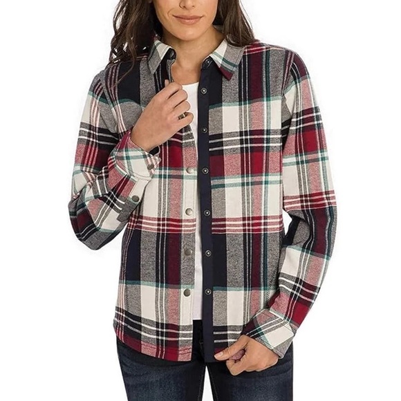 ORVIS Plaid Fleece Jacket Shacket Flannel Lined Metal Snap Shirt size S - Picture 1 of 17